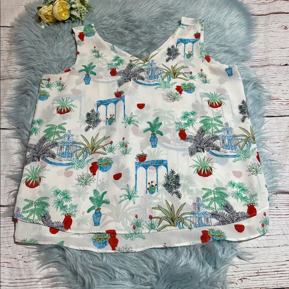 Ann Taylor Factory Blue and Green Fountain Print Tank sz S